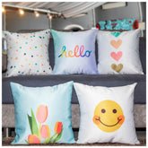Vendola Satin 250TC Decorative Cushion Pillow Covers, Multicolor, Set of 5 Cushion Covers(Smiley hello)