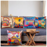 Vendola Decorative Satin 250TC Sofa Cushion Pillow Covers, Multicolor, Set of 5 Ethnic Cushion Covers
