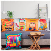 Vendola Decorative Satin 250TC Sofa Cushion Pillow Covers, Multicolor, Set of 5 Ethnic Cushion Covers