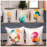 Vendola Set of 5 Modern Abstract Printed Satin Cushion Covers with Plain Microfiber Back & Zipper Closure – Vibrant Decorative Throw Pillow Covers for Sofa & Living Room