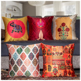 Vendola Decorative Satin 250TC Sofa Cushion Pillow Covers, Multicolor, Set of 5 Ethnic Cushion Covers