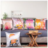 Vendola Decorative Satin 250TC Sofa Cushion Pillow Covers, Multicolor, Set of 5 Ethnic Cushion Covers