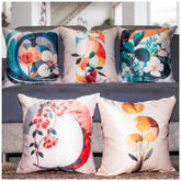 Vendola Decorative Satin 250TC Sofa Cushion Pillow Covers, Multicolor, Set of 5 Floral Cushion Covers(Mirabell)