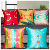 Vendola Satin 250TC Decorative Cushion Pillow Covers, Multicolor, Set of 5 Cushion Covers(Good Vibes)