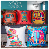 Vendola Decorative Satin 250TC Sofa Cushion Pillow Covers, Multicolor, Set of 5 Ethnic Cushion Covers