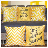 Vendola Set of 5 Printed Satin Cushion Covers | Inspirational & Geometric Designs | Plain Microfiber Back | Zipper Closure | Decorative Throw Pillow Covers for Sofa & Living Room