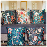 Vendola Decorative Satin 250TC Sofa Cushion Pillow Covers, Multicolor, Set of 5 Floral Cushion Covers(Foliso)