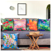 Vendola Decorative Satin 250TC Sofa Cushion Pillow Covers, Multicolor, Set of 5 Ethnic Cushion Covers