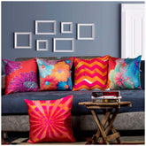 Vendola Decorative Satin 250TC Sofa Cushion Pillow Covers, Multicolor, Set of 5 Floral Cushion Covers(Florence)