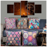Vendola Decorative Satin 250TC Sofa Cushion Pillow Covers, Multicolor, Set of 5 Ethnic Cushion Covers