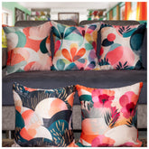 Vendola Decorative Satin 250TC Sofa Cushion Pillow Covers, Multicolor, Set of 5 Floral Cushion Covers(Foliage)