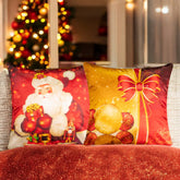 Vendola Premium Velvet Christmas Cushion Covers | Set of 2 | Santa & Ornaments Print | Soft Velvet Fabric | Zipper Closure | Decorative Sofa Pillow Covers for Home Decor, Living Room & Gifting