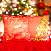 Vendola Premium Velvet Christmas Cushion Covers | Set of 2 | Santa & Ornaments Print | Soft Velvet Fabric | Zipper Closure | Decorative Sofa Pillow Covers for Home Decor, Living Room & Gifting