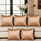 VENDOLA Premium Embossed Velvet Cushion Covers – Soft Decorative Throw Pillow Covers for Sofa, Bed & Living Room (Beige)