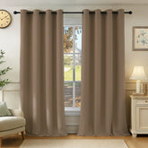 Premium Blackout Eyelet Curtains for Windows & Doors – 5 TO 9 Feet – Brown – Grommet Top, Matching Tie Back, Noise Reducing, Thermal Insulated – (Set of 1 & 2 Panels)
