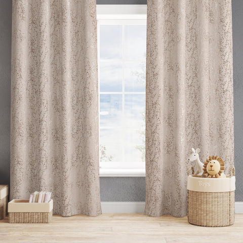 Vendola Premium Blackout Curtains with Shimmering Foil Print | Stainless Steel Eyelets | Matching Tie-Back Included | Elegant Beige | Light Blocking & Privacy Curtains for Living Room & Bedroom