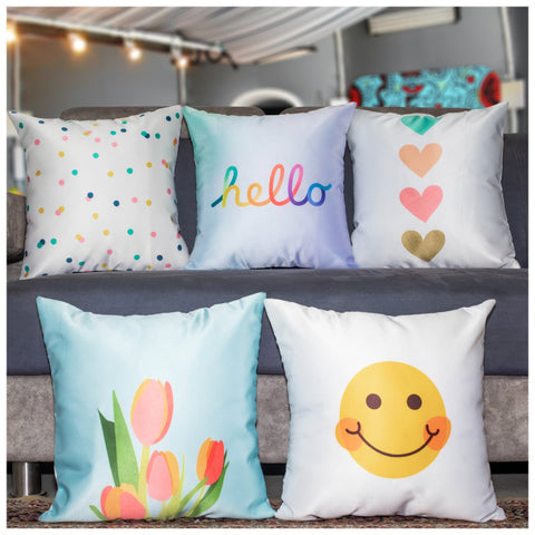 Vendola Satin 250TC Decorative Cushion Pillow Covers, Multicolor, Set of 5 Cushion Covers(Smiley hello)
