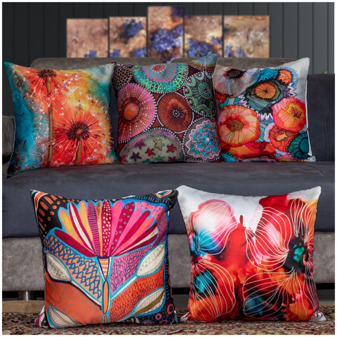 Vendola Decorative Satin 250TC Sofa Cushion Pillow Covers, Multicolor, Set of 5 Ethnic Cushion Covers