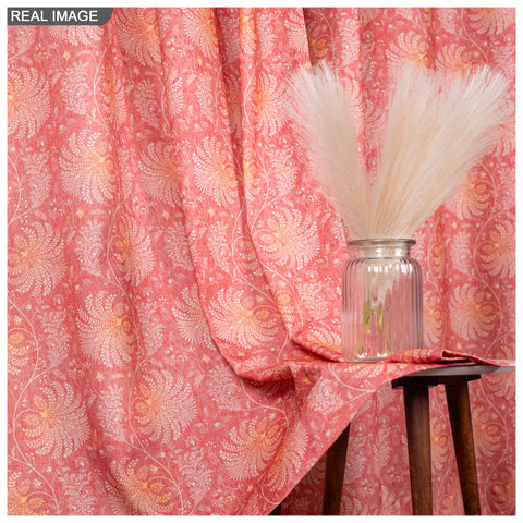 Vendola Floral Printed Matty Cotton Curtains for Windows & Doors | Stainless Steel Eyelets | Soft & Durable Fabric | Room Darkening & Privacy | Ginkgo Leaf Design | Living Room, Bedroom, Kids Room Decor Pink Vines