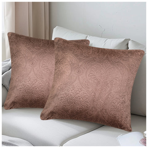 VENDOLA Premium Embossed Velvet Cushion Covers – Soft Decorative Throw Pillow Covers for Sofa, Bed & Living Room (Brown)