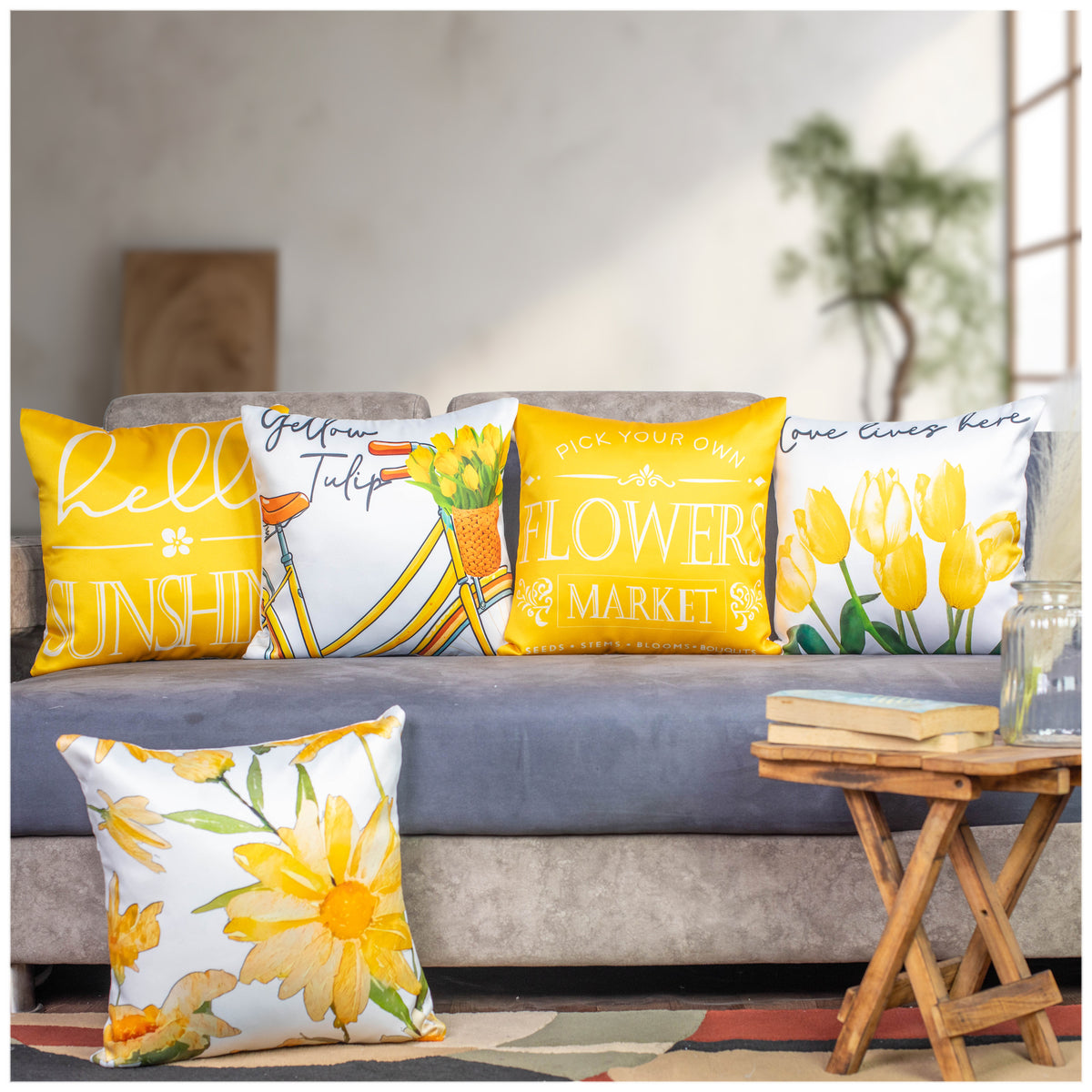 Vendola Decorative Satin 250TC Sofa Cushion Pillow Covers, Multicolor, Set of 5 Ethnic Cushion Covers