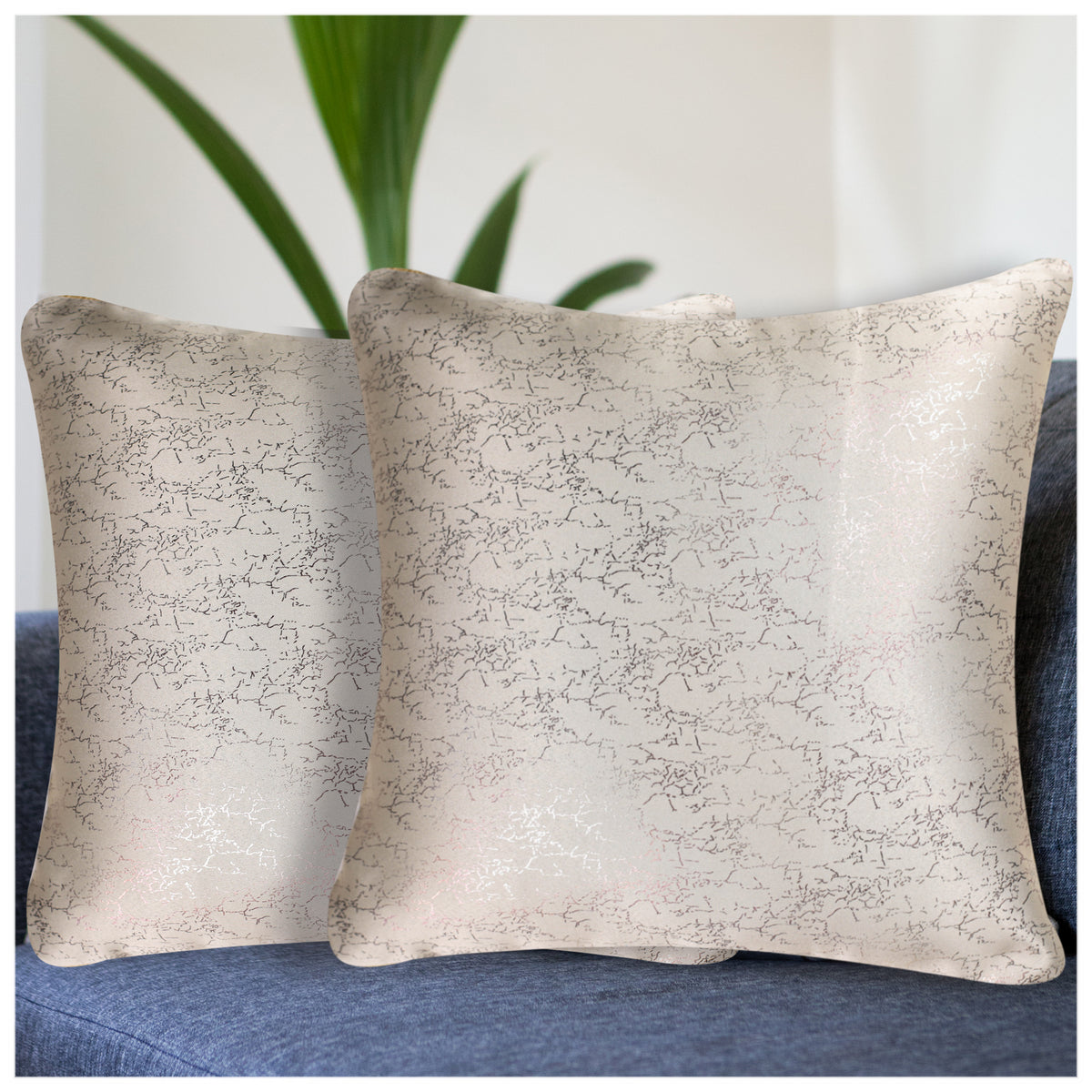 VENDOLA Premium Foil Print Cushion Covers – 250TC Polyester Decorative Pillow Covers for Modern Home Décor (Beige)