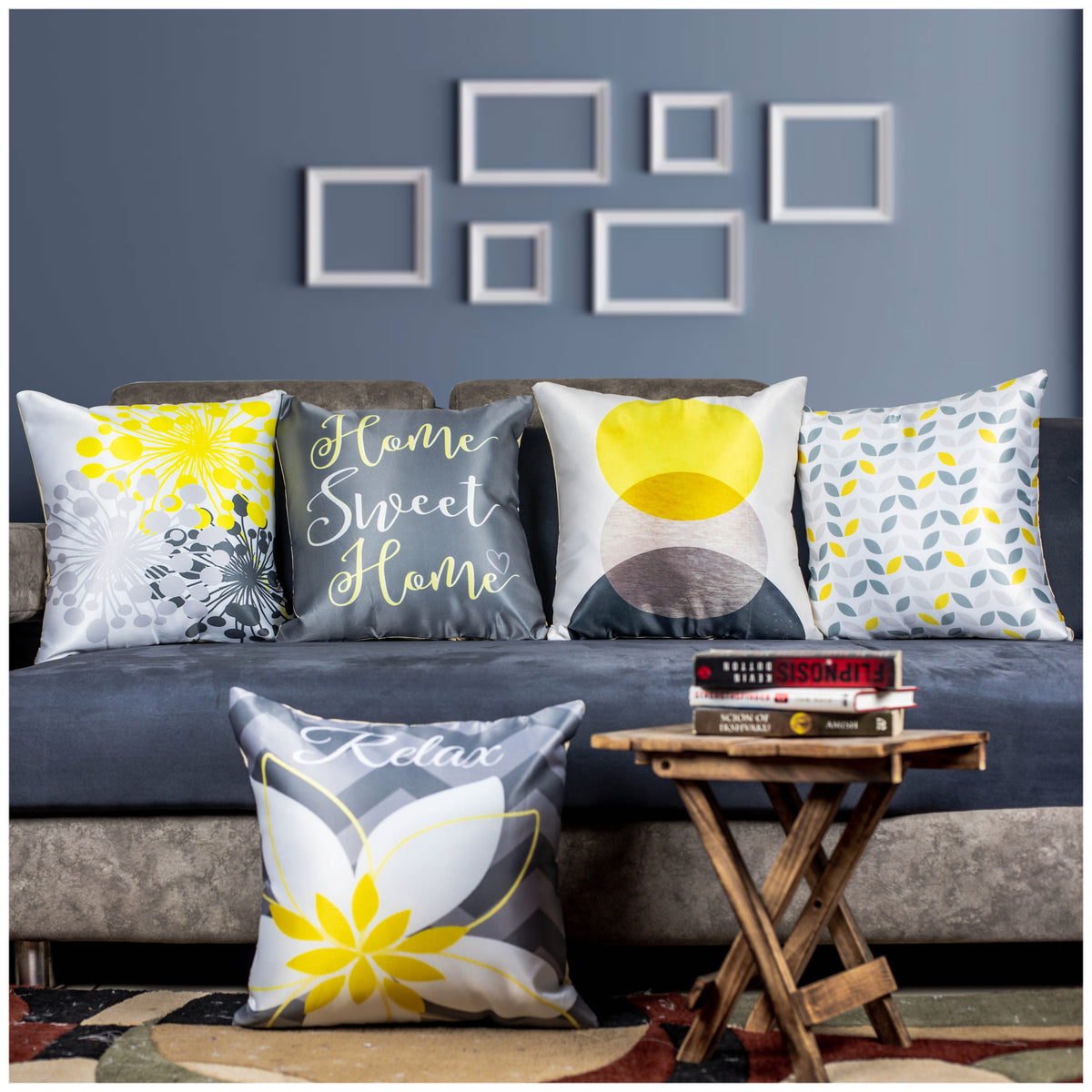 Vendola Decorative Satin 250TC Sofa Cushion Pillow Covers, Multicolor, Set of 5 Ethnic Cushion Covers