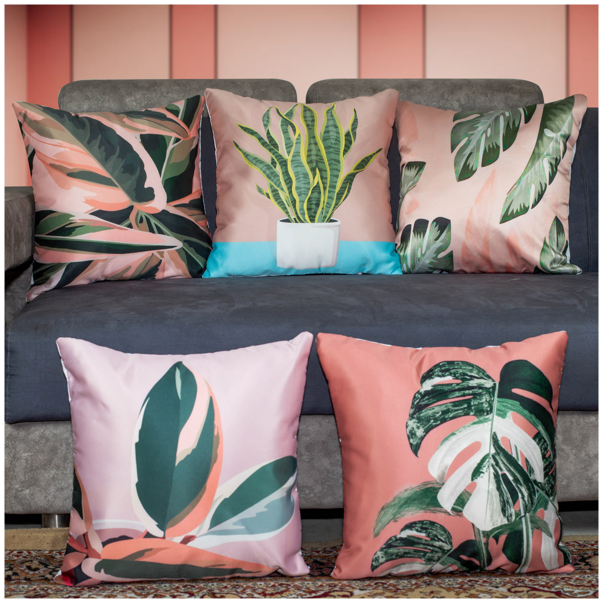 Vendola Decorative Satin 250TC Sofa Cushion Pillow Covers, Multicolor, Set of 5 Ethnic Cushion Covers