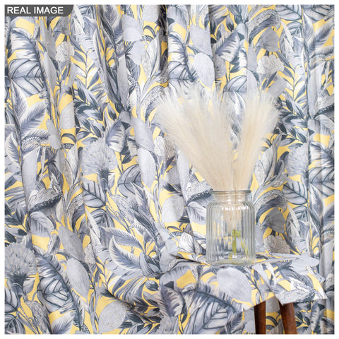 Vendola Floral Printed Matty Cotton Curtains for Windows & Doors | Stainless Steel Eyelets | Soft & Durable Fabric | Room Darkening & Privacy | Ginkgo Leaf Design | Living Room, Bedroom, Kids Room Decor Yellow Patra