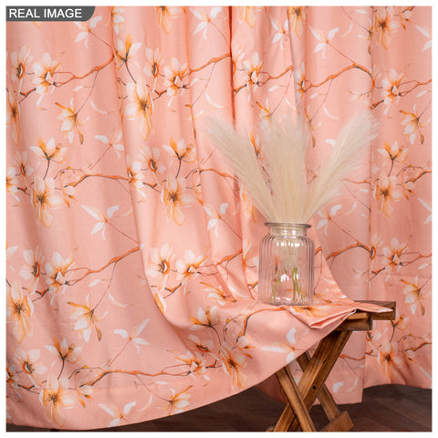 Vendola Floral Printed Matty Cotton Curtains for Windows & Doors | Stainless Steel Eyelets | Soft & Durable Fabric | Room Darkening & Privacy | Ginkgo Leaf Design | Living Room, Bedroom, Kids Room Decor Peach Twig