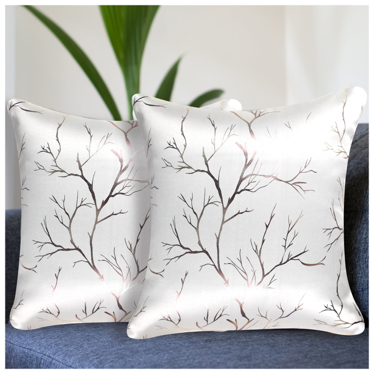 VENDOLA Premium Foil Print Cushion Covers – 250TC Polyester Decorative Pillow Covers for Modern Home Décor (light Grey)