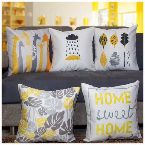 Vendola Decorative Satin 250TC Sofa Cushion Pillow Covers, Multicolor, Set of 5 Ethnic Cushion Covers