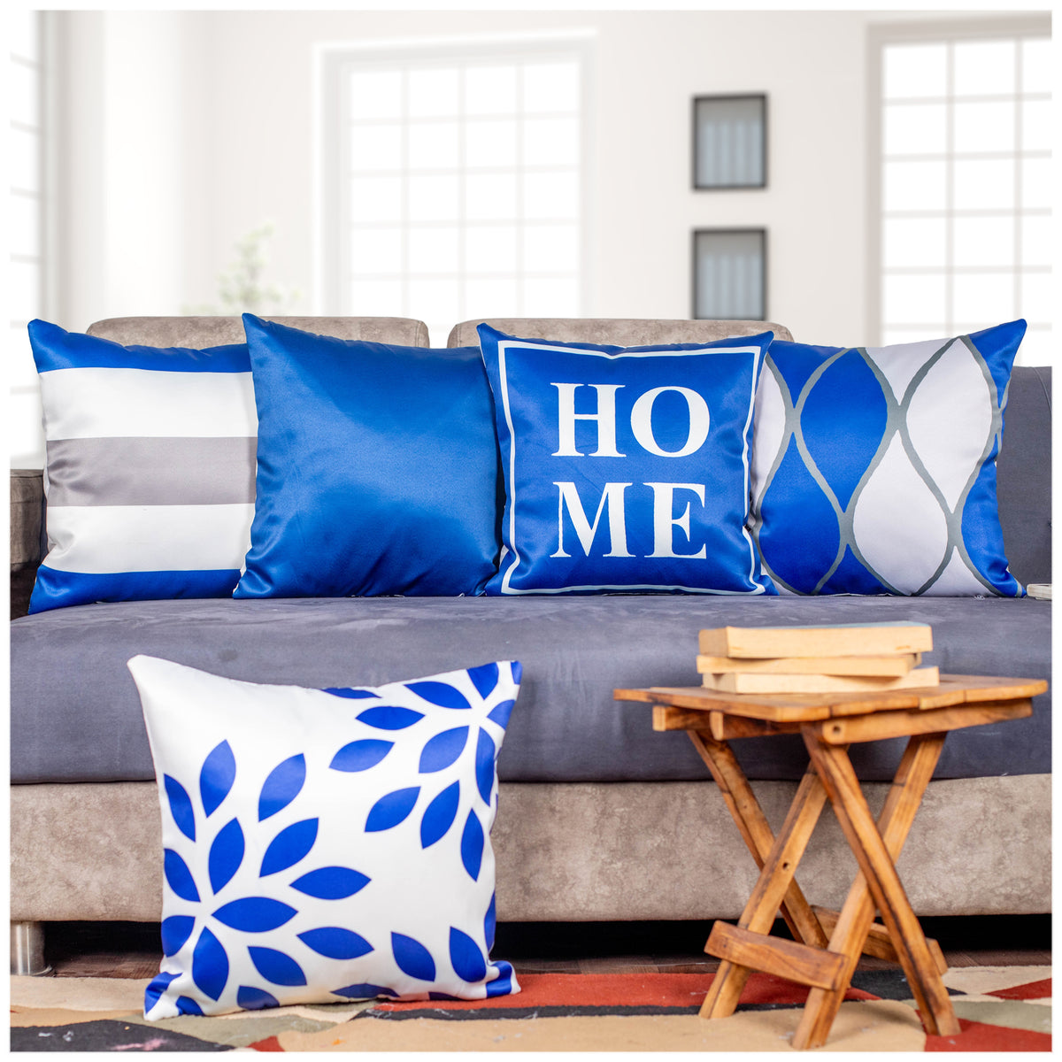 Vendola Decorative Satin 250TC Sofa Cushion Pillow Covers, Multicolor, Set of 5 Ethnic Cushion Covers