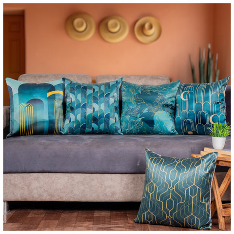 Vendola Decorative Satin 250TC Sofa Cushion Pillow Covers, Multicolor, Set of 5 Ethnic Cushion Covers