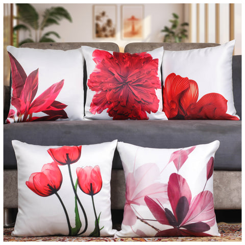Vendola Floral Printed Satin Cushion Covers - Set of 5 | Soft & Vibrant Decorative Throw Pillow Covers for Sofa, Living Room, Bedroom