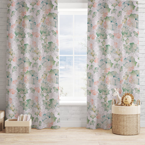 Vendola Floral Printed Matty Cotton Curtains for Windows & Doors | Stainless Steel Eyelets | Soft & Durable Fabric | Room Darkening & Privacy | Ginkgo Leaf Design | Living Room, Bedroom, Kids Room Decor