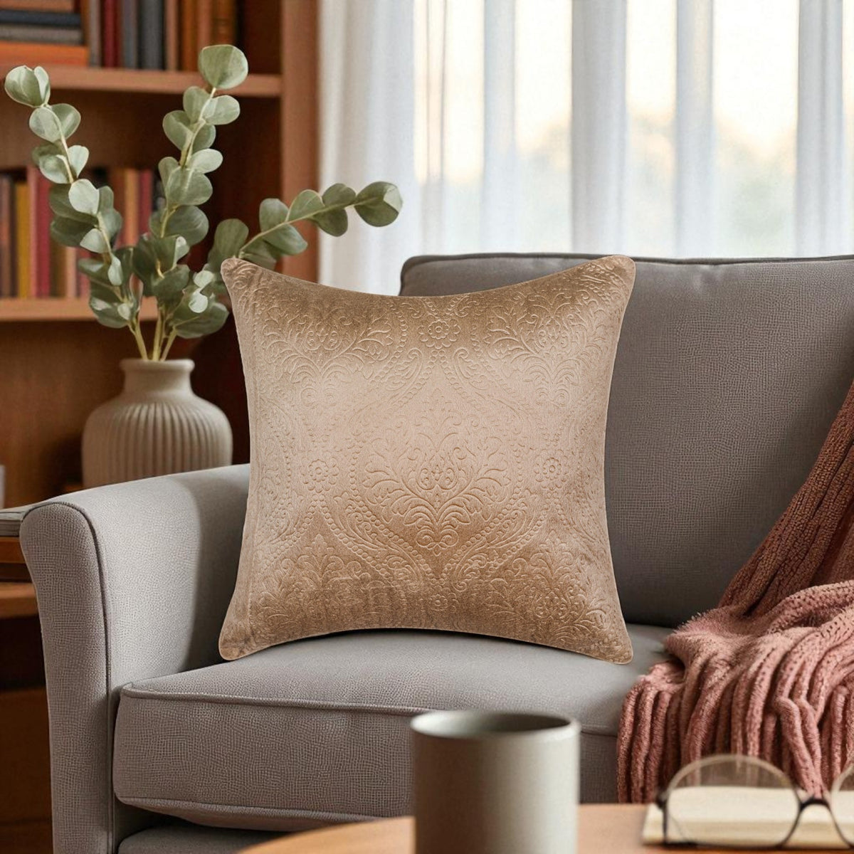 VENDOLA Premium Embossed Velvet Cushion Covers – Soft Decorative Throw Pillow Covers for Sofa, Bed & Living Room (Beige)