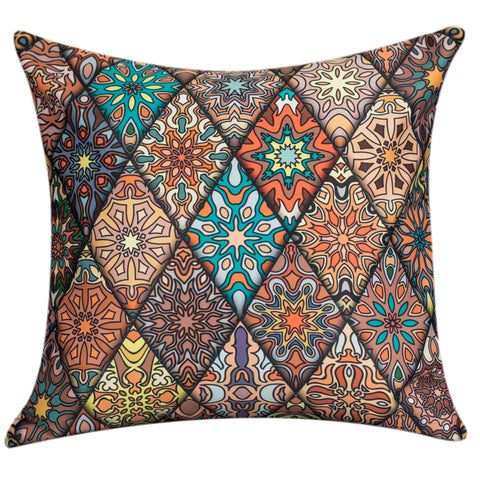 Vendola Decorative Satin 250TC Sofa Cushion Pillow Covers, Multicolor, Set of 5 Ethnic Cushion Covers