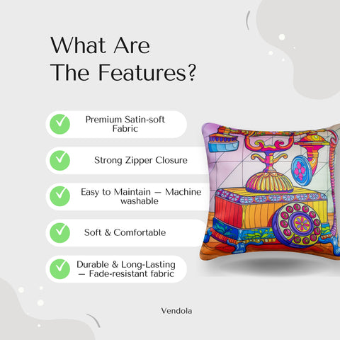 Vendola Decorative Satin 250TC Sofa Cushion Pillow Covers, Multicolor, Set of 5 Ethnic Cushion Covers