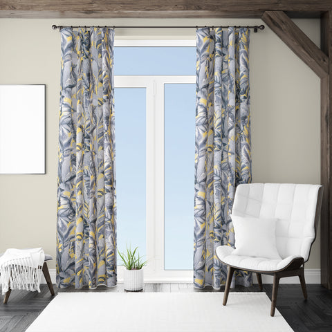Vendola Floral Printed Matty Cotton Curtains for Windows & Doors | Stainless Steel Eyelets | Soft & Durable Fabric | Room Darkening & Privacy | Ginkgo Leaf Design | Living Room, Bedroom, Kids Room Decor Yellow Patra