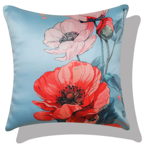 Vendola Floral Printed Satin Cushion Covers - Set of 5 | Soft & Vibrant Decorative Throw Pillow Covers for Sofa, Living Room, Bedroom