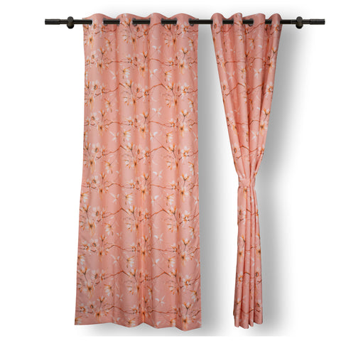 Vendola Floral Printed Matty Cotton Curtains for Windows & Doors | Stainless Steel Eyelets | Soft & Durable Fabric | Room Darkening & Privacy | Ginkgo Leaf Design | Living Room, Bedroom, Kids Room Decor Peach Twig