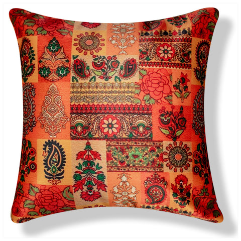 Vendola Decorative Satin 250TC Sofa Cushion Pillow Covers, Multicolor, Set of 5 Ethnic Cushion Covers