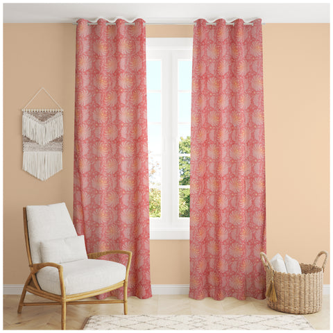 Vendola Floral Printed Matty Cotton Curtains for Windows & Doors | Stainless Steel Eyelets | Soft & Durable Fabric | Room Darkening & Privacy | Ginkgo Leaf Design | Living Room, Bedroom, Kids Room Decor Pink Vines
