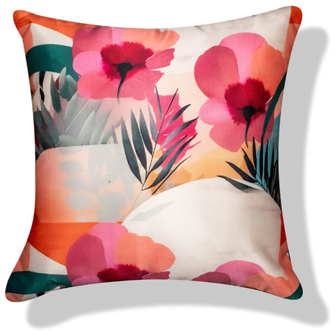 Vendola Decorative Satin 250TC Sofa Cushion Pillow Covers, Multicolor, Set of 5 Floral Cushion Covers(Foliage)