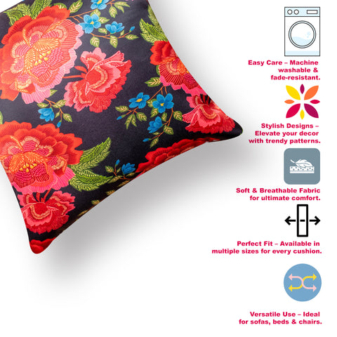 Vendola Decorative Satin 250TC Sofa Cushion Pillow Covers, Multicolor, Set of 5 Ethnic Cushion Covers