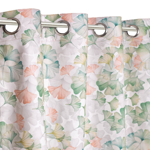 Vendola Floral Printed Matty Cotton Curtains for Windows & Doors | Stainless Steel Eyelets | Soft & Durable Fabric | Room Darkening & Privacy | Ginkgo Leaf Design | Living Room, Bedroom, Kids Room Decor