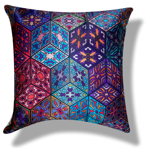 Vendola Decorative Satin 250TC Sofa Cushion Pillow Covers, Multicolor, Set of 5 Ethnic Cushion Covers
