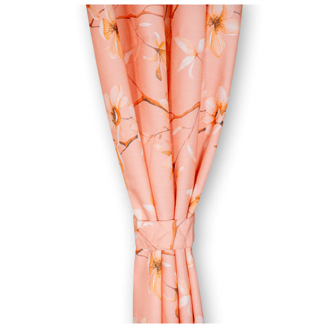 Vendola Floral Printed Matty Cotton Curtains for Windows & Doors | Stainless Steel Eyelets | Soft & Durable Fabric | Room Darkening & Privacy | Ginkgo Leaf Design | Living Room, Bedroom, Kids Room Decor Peach Twig