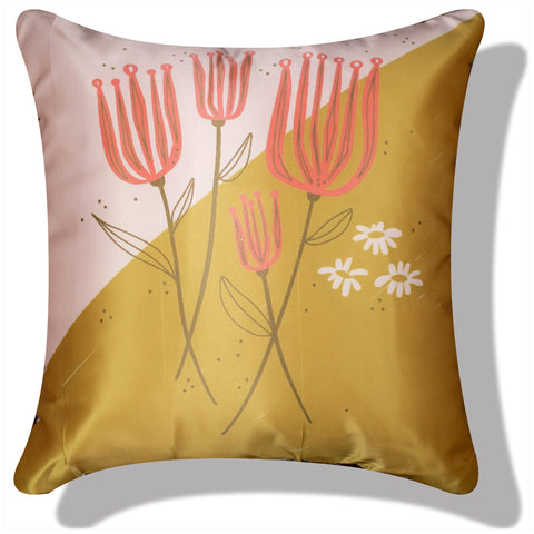 Vendola Decorative Satin 250TC Sofa Cushion Pillow Covers, Multicolor, Set of 5 Floral Cushion Covers(Maples)